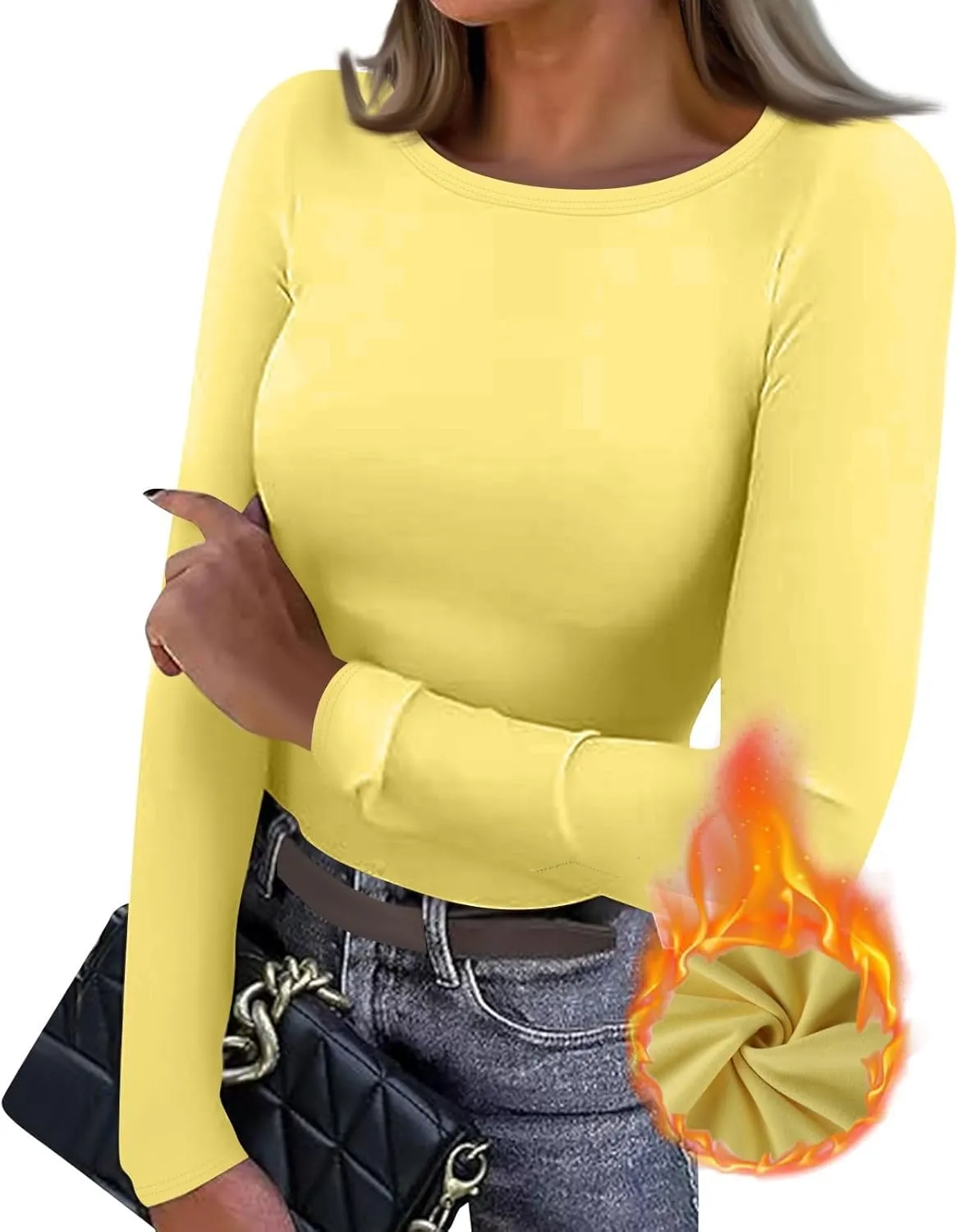 Women's Long Sleeve Fleece Lined Thermal Underwear Lightweight Crew Neck Baselayer Shirt Premium Comfort Winter Tops