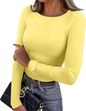 Women's Long Sleeve Fleece Lined Thermal Underwear Lightweight Crew Neck Baselayer Shirt Premium Comfort Winter Tops