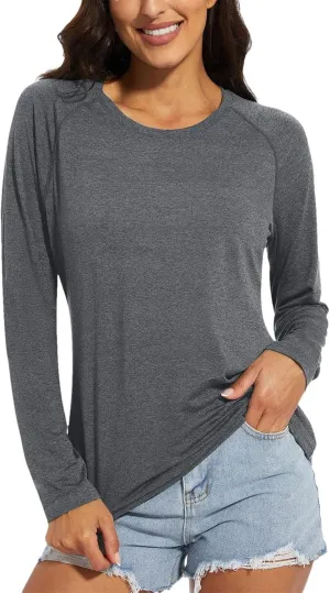 Women's Long Sleeve Sun Protection T-Shirts Fitness Sports Pullover Shirts Soft Breathable Quick Dry Tops