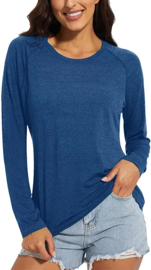 Women's Long Sleeve Sun Protection T-Shirts Fitness Sports Pullover Shirts Soft Breathable Quick Dry Tops