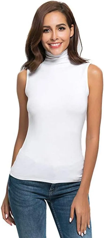 Womens Mock Neck Tank Tops Sleeveless Slim Fit Stretch Base Layer Tee Shirts Turtleneck Undershirt Tanks