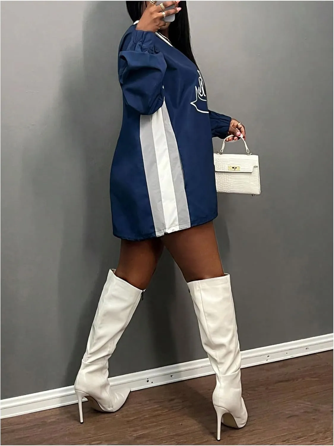 Women's Oversized Graphic Sweatshirts Color Block V Neck Long Sleeve Pullovers Preppy Jersey Tops