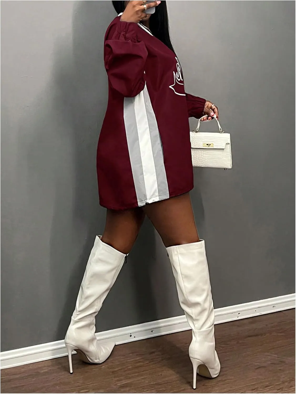 Women's Oversized Graphic Sweatshirts Color Block V Neck Long Sleeve Pullovers Preppy Jersey Tops