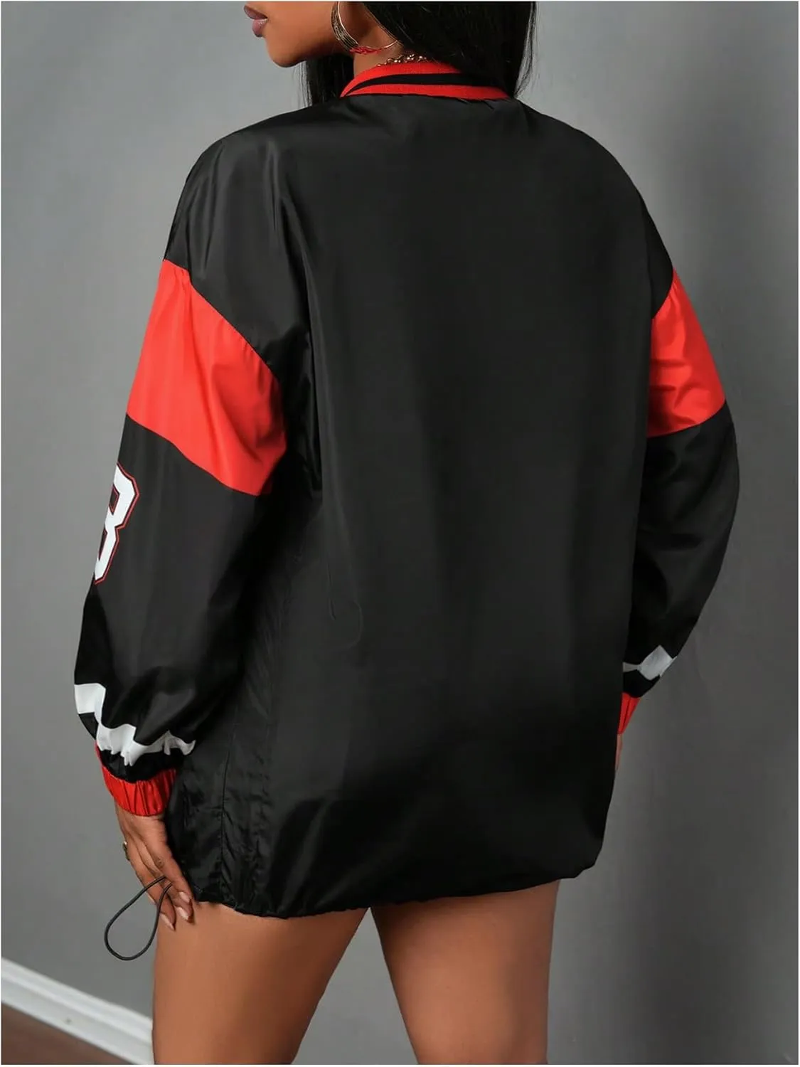 Women's Oversized Graphic Sweatshirts Color Block V Neck Long Sleeve Pullovers Preppy Jersey Tops