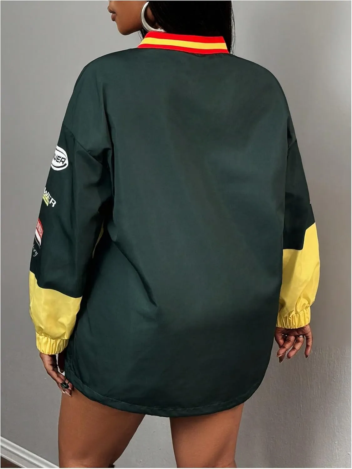 Women's Oversized Graphic Sweatshirts Color Block V Neck Long Sleeve Pullovers Preppy Jersey Tops