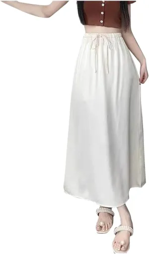 Women's Plus Size Satin Skirts 2025 Fashion Drawstring High Waisted Going Out Skorts Casual Summer Solid Loose Skirt