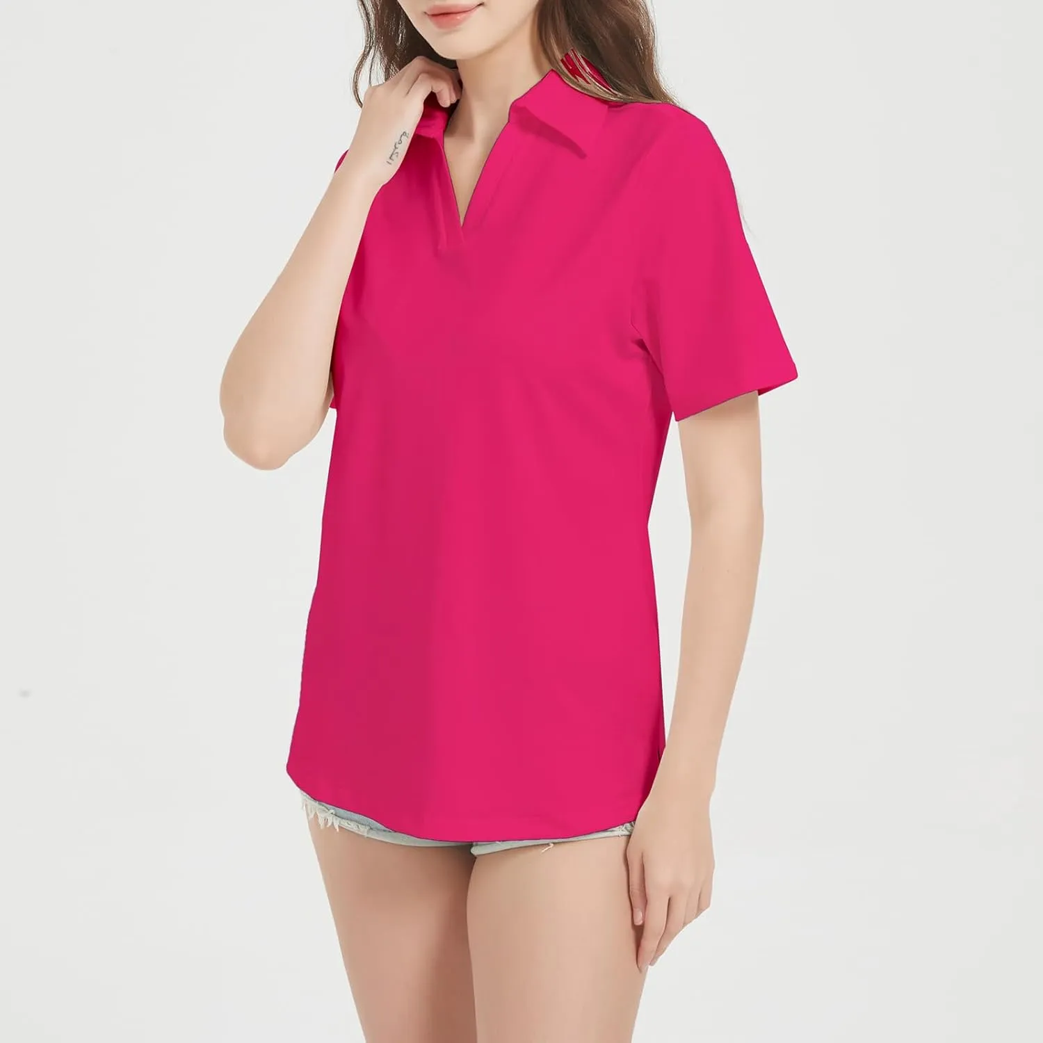 Women's Polo Shirts V Neck Short Sleeve Casual Slim Fit Summer Tee Blouses, Quick Dry Golf Shirt for Women