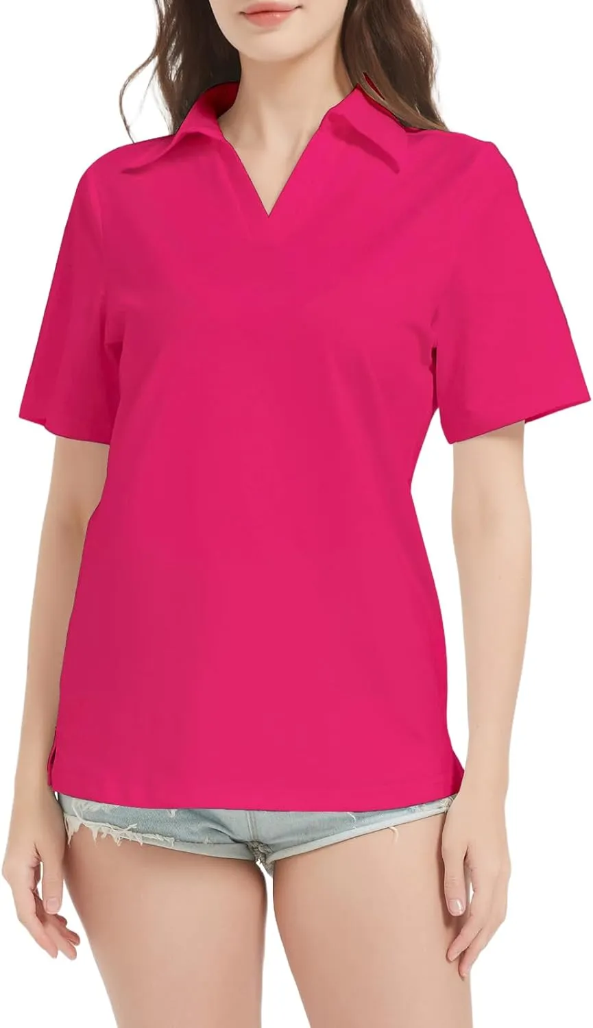 Women's Polo Shirts V Neck Short Sleeve Casual Slim Fit Summer Tee Blouses, Quick Dry Golf Shirt for Women