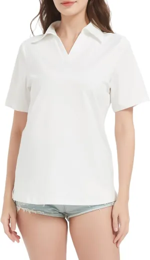 Women's Polo Shirts V Neck Short Sleeve Casual Slim Fit Summer Tee Blouses, Quick Dry Golf Shirt for Women