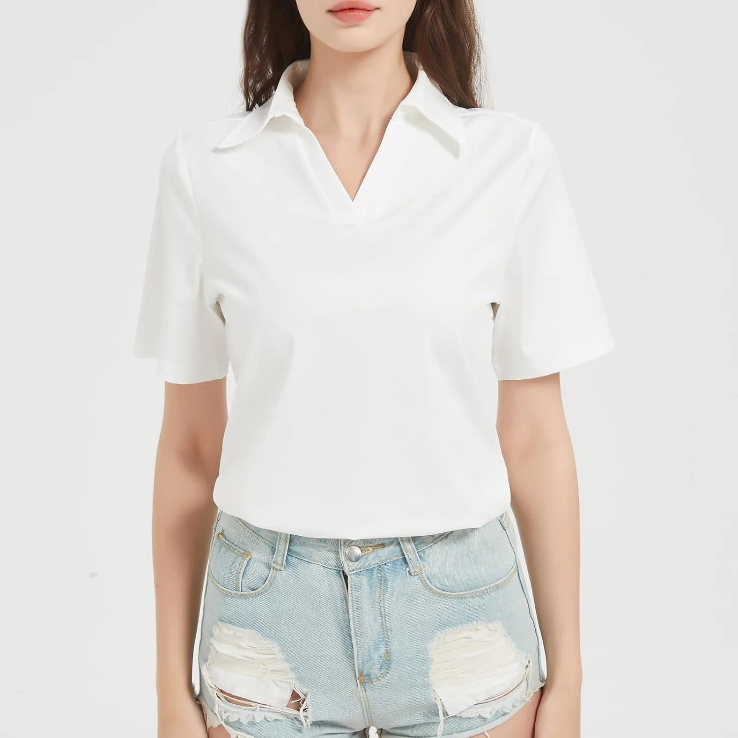 Women's Polo Shirts V Neck Short Sleeve Casual Slim Fit Summer Tee Blouses, Quick Dry Golf Shirt for Women