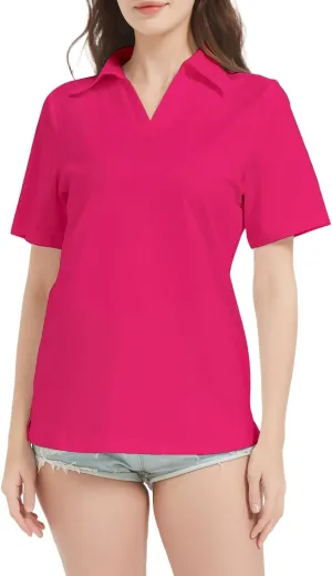 Women's Polo Shirts V Neck Short Sleeve Casual Slim Fit Summer Tee Blouses, Quick Dry Golf Shirt for Women