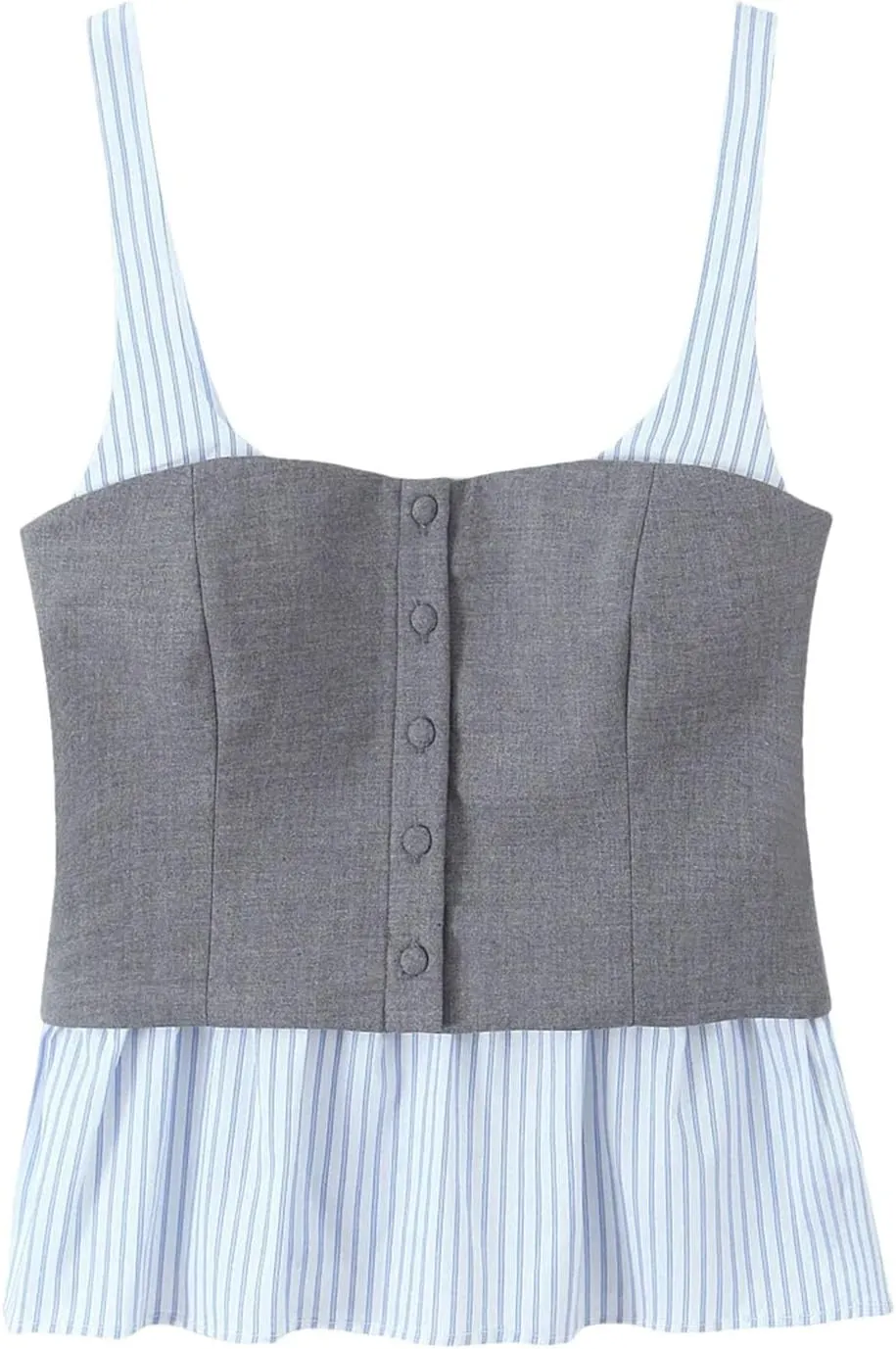 Women's Sexy Short Tops Sweet Slim Square Neck Stitching Sleeveless Striped Camisole Vest