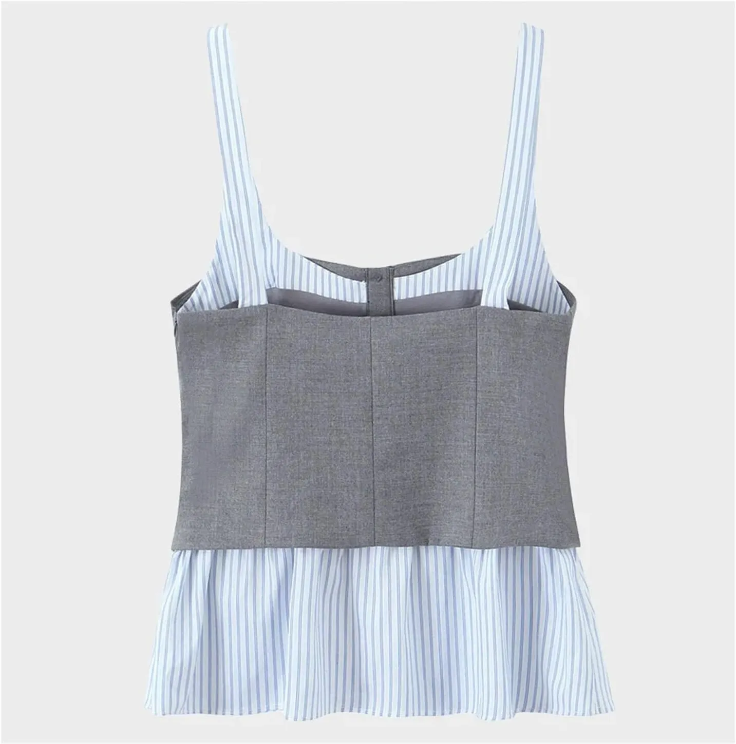 Women's Sexy Short Tops Sweet Slim Square Neck Stitching Sleeveless Striped Camisole Vest