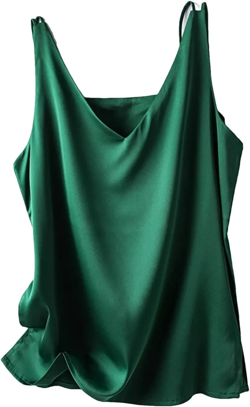 Women's Silk Satin V-Neck Vest Tops for Women Trendy Loose Thin Sleeveless Camisole Tops