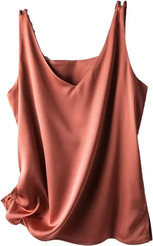 Women's Silk Satin V-Neck Vest Tops for Women Trendy Loose Thin Sleeveless Camisole Tops