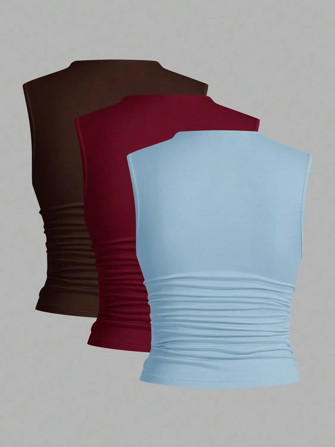 Womens Sleeveless Camisole Tank Tops Blouse Solid Color Crew Neck Ruffle Trim Sleeveless Tank Tops