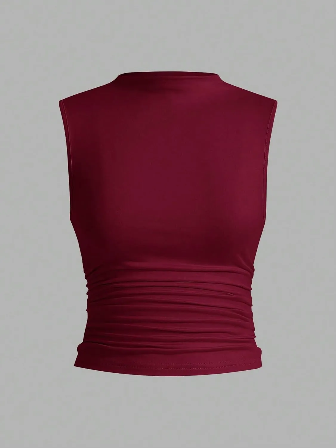 Womens Sleeveless Camisole Tank Tops Blouse Solid Color Crew Neck Ruffle Trim Sleeveless Tank Tops