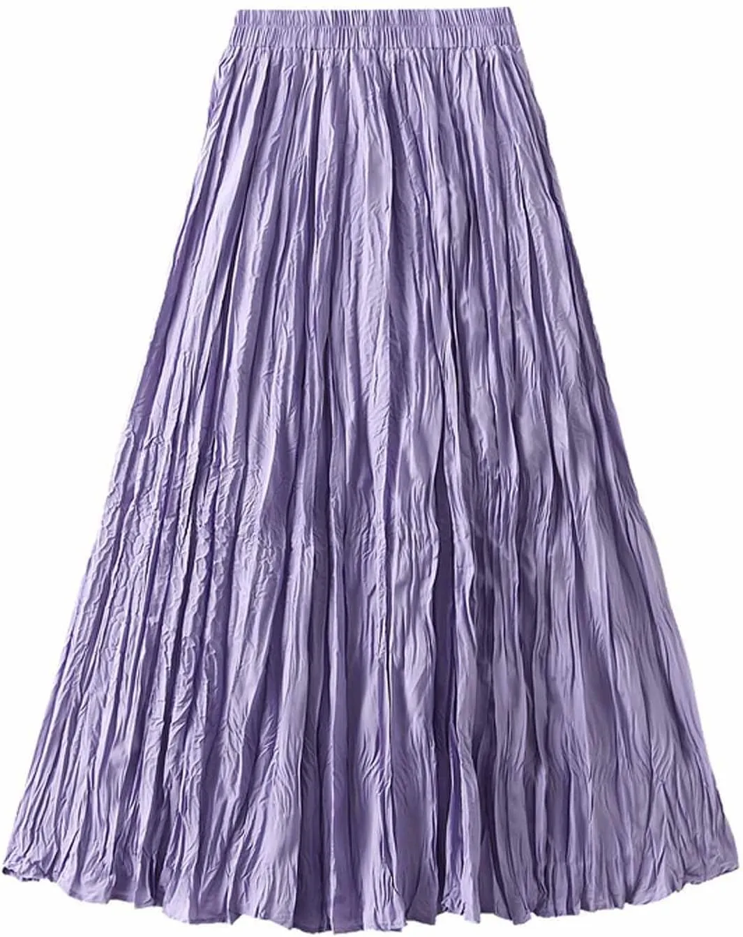 Women's Spring Summer Pleated Skirt Elastic High Waist Midi Skirt Casual Swing Flowy Boho A-Line Skirts Dress One Size