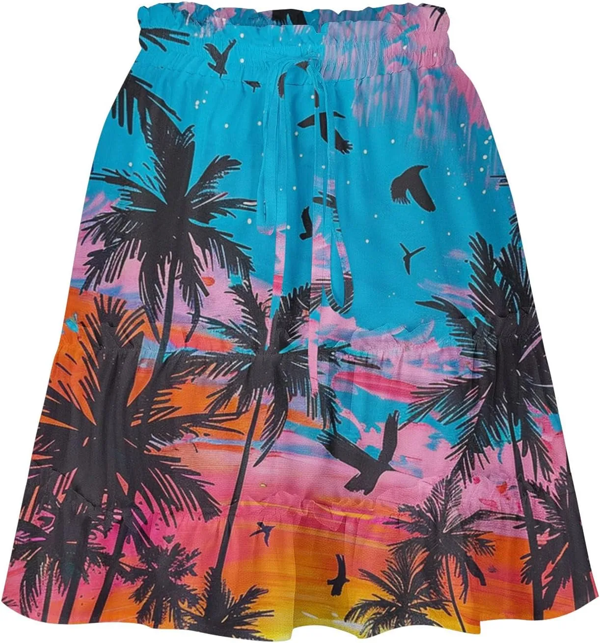 Womens Summer 2024 Tulle Long Skirts Irregular Hem High Waist Skirt Pleated Printed Mesh Midi Skirts for Ladies