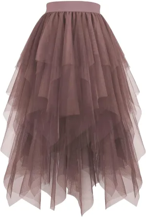 Women's Summer Tulle Skirts Puffy Layered Irregular Tutu Skirt High Waisted Lightweight Fast Dry Skirt Pure Skirt