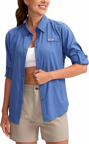 Womens Sun Protection Fishing Shirt with Zipper Pockets Lightweight SPF Long Sleeve Shirts for Hiking Safari