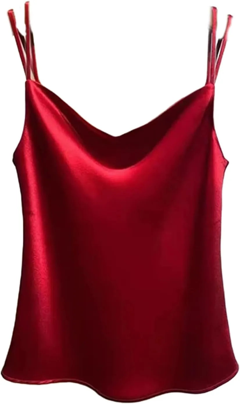 Women's Tank Tops Silk Satin Sleeveless Top Casual V Neck Camisole
