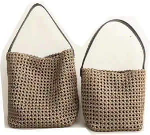 Woven Bucket Bag High-grade Woven Bucket Bag Hollow Shoulder Tote Bag 2024 Large Capacity Commuting(Brown,40x32x16cm)