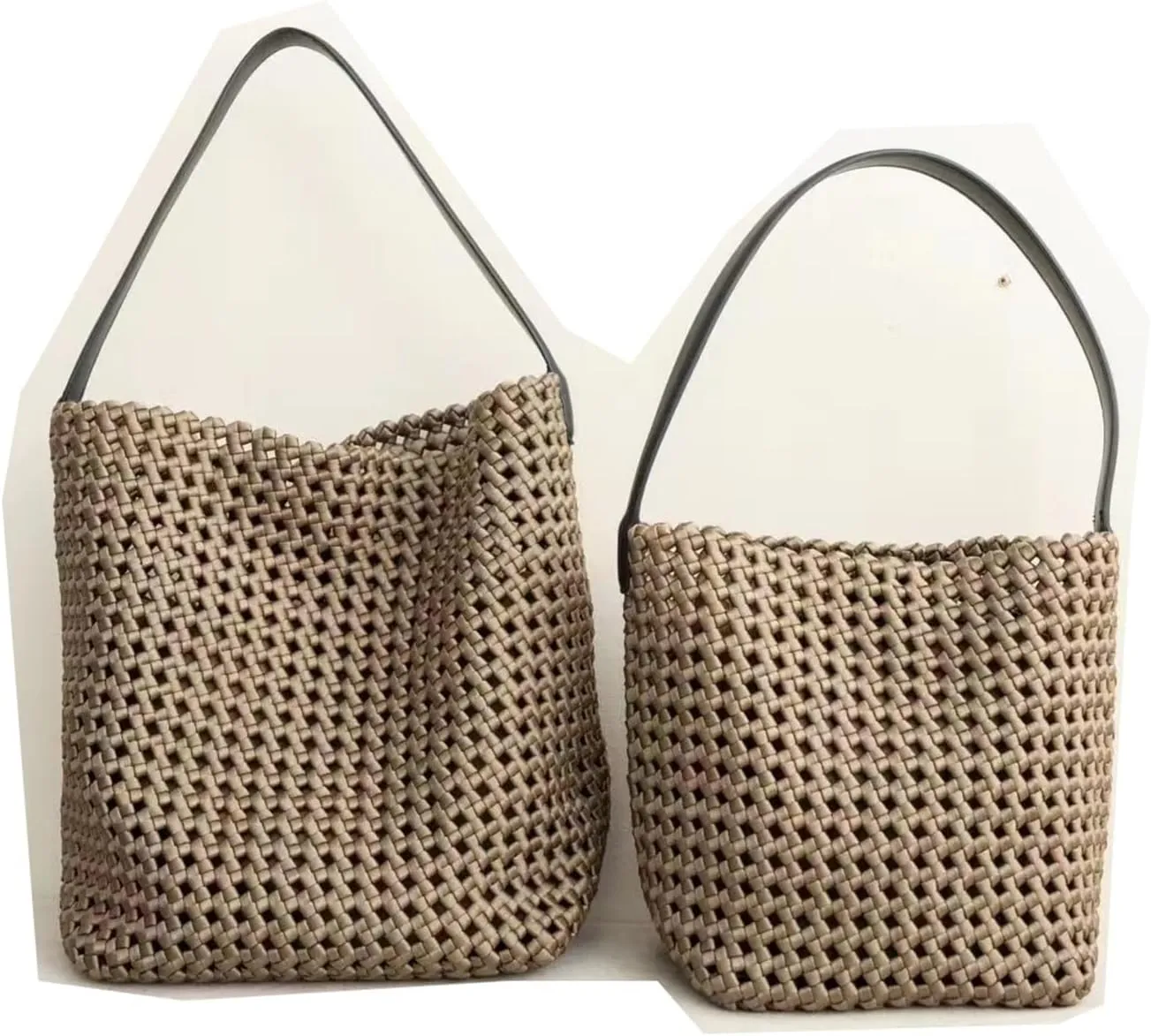 Woven Bucket Bag High-grade Woven Bucket Bag Hollow Shoulder Tote Bag 2024 Large Capacity Commuting(Brown,40x32x16cm)