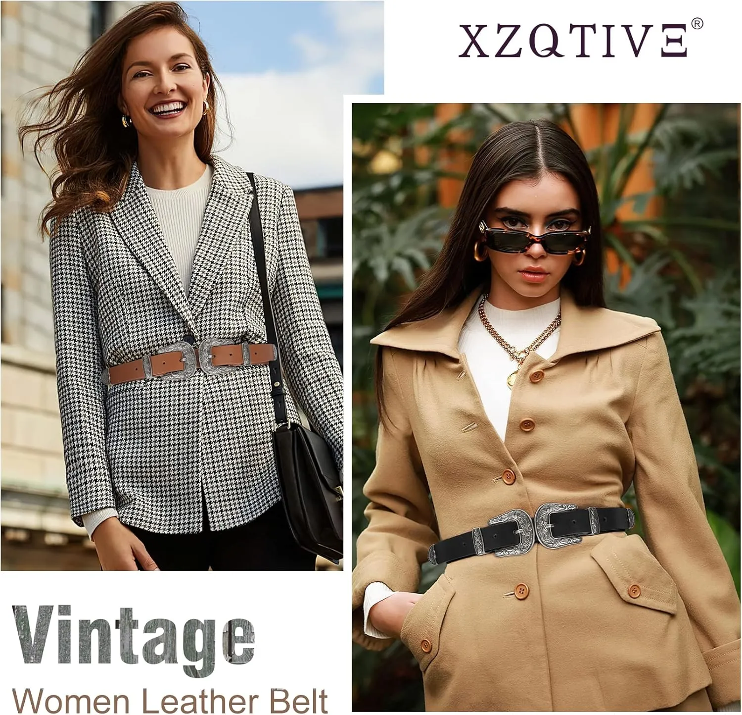 XZQTIVE Women Leather Belt Ladies Vintage Western Belt Retro Cowgirl Leather Belt Black Waist Belt for Pants Jeans Dresses