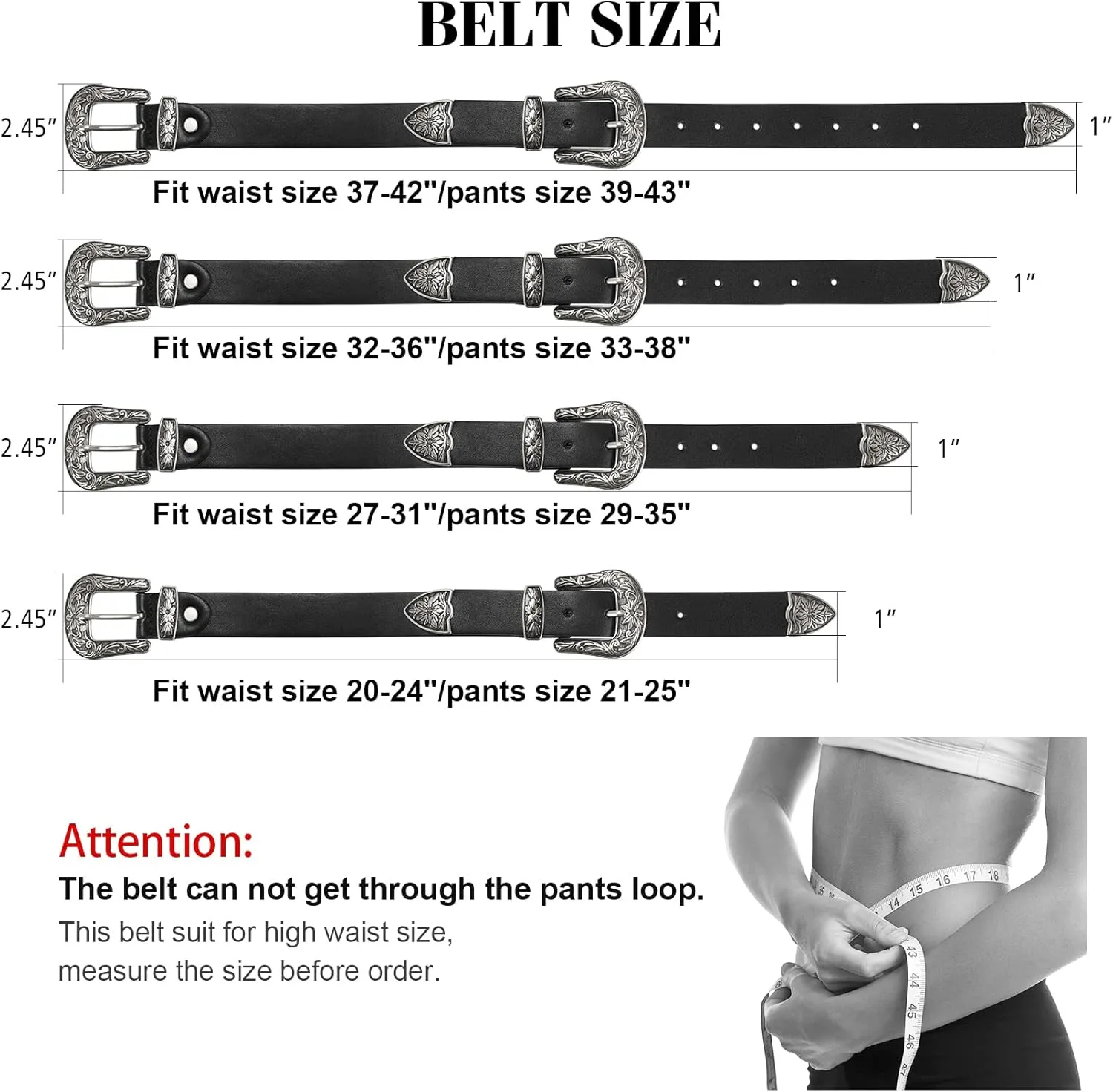 XZQTIVE Women Leather Belt Ladies Vintage Western Belt Retro Cowgirl Leather Belt Black Waist Belt for Pants Jeans Dresses