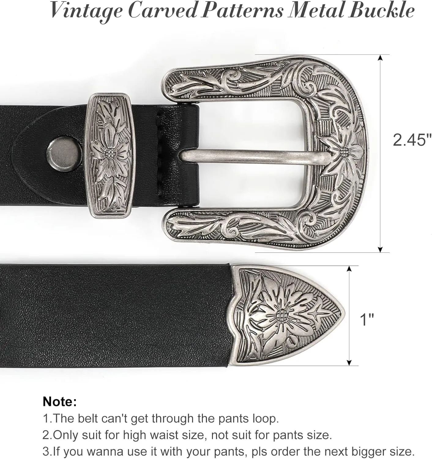XZQTIVE Women Leather Belt Ladies Vintage Western Belt Retro Cowgirl Leather Belt Black Waist Belt for Pants Jeans Dresses