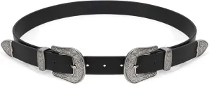 XZQTIVE Women Leather Belt Ladies Vintage Western Belt Retro Cowgirl Leather Belt Black Waist Belt for Pants Jeans Dresses