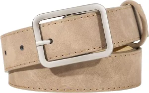 XZQTIVE Women Suede Belt Fashion Leather Belts With Silver Buckle Ladies Waist Belt For Jean Pant