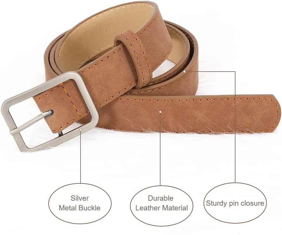 XZQTIVE Women Suede Belt Fashion Leather Belts With Silver Buckle Ladies Waist Belt For Jean Pant