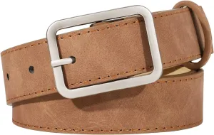 XZQTIVE Women Suede Belt Fashion Leather Belts With Silver Buckle Ladies Waist Belt For Jean Pant