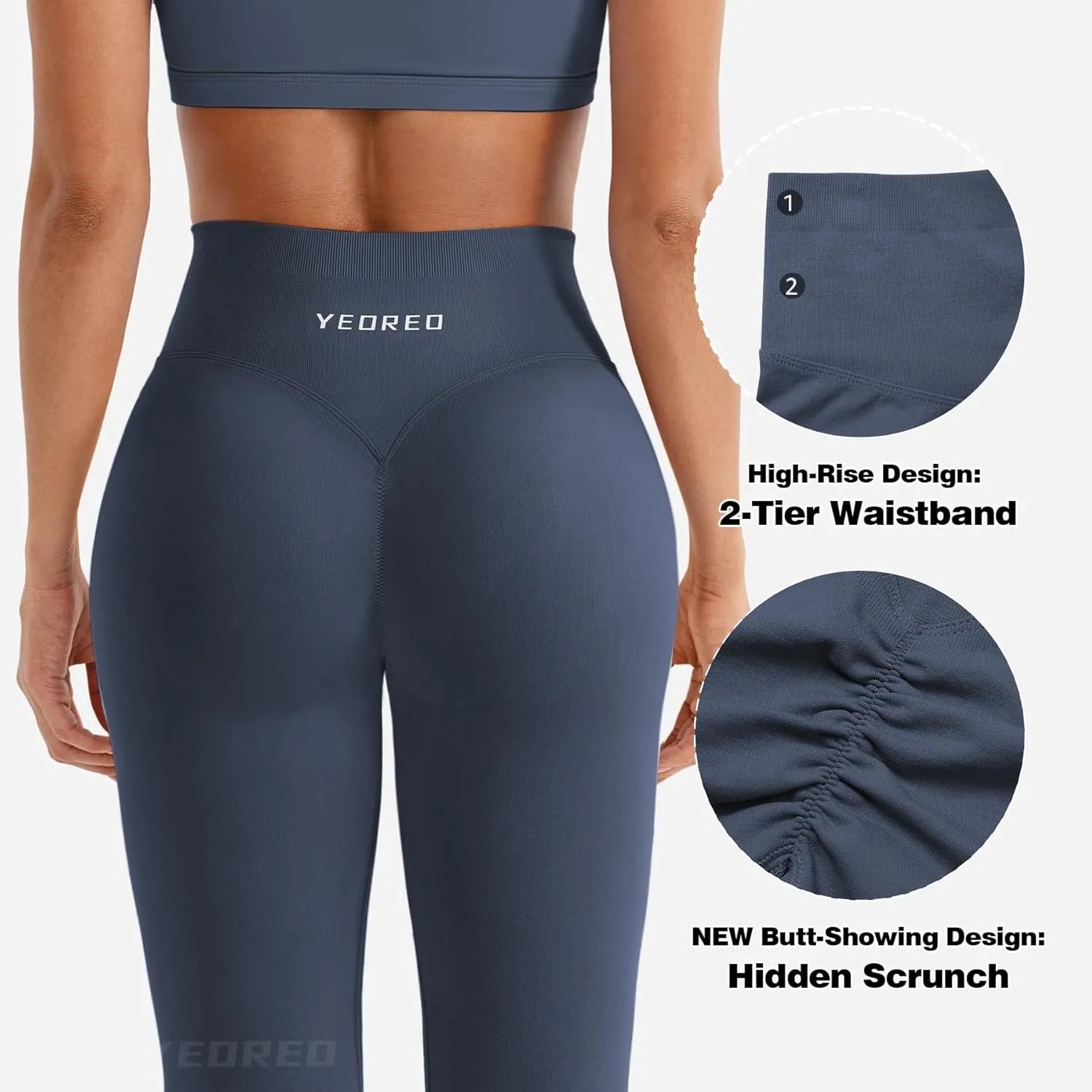 YEOREO Christiy Hidden Scrunch Butt Workout Leggings for Women Seamless High Rise V-Waistband 24" Impact Athletic Yoga Pants