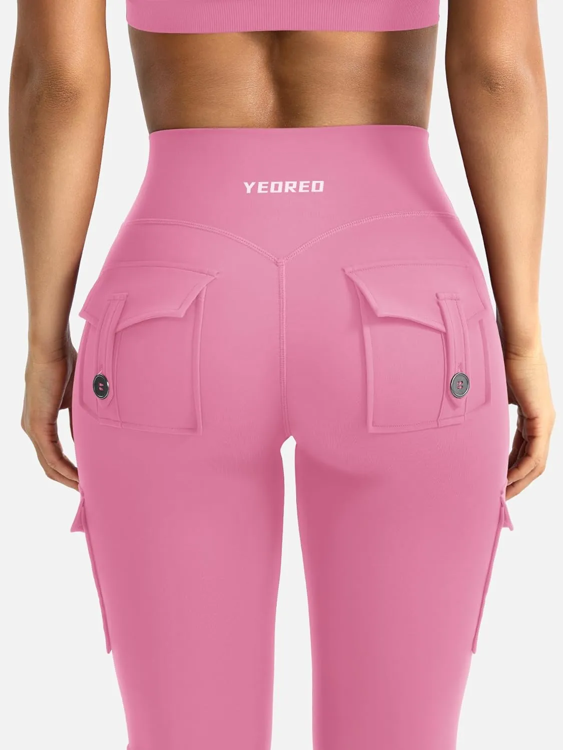 YEOREO CoreFlex Women Workout Flare Leggings with Pockets Hidden Scrunch High Waisted Cargo Gym Yoga No Front Seam Leggings