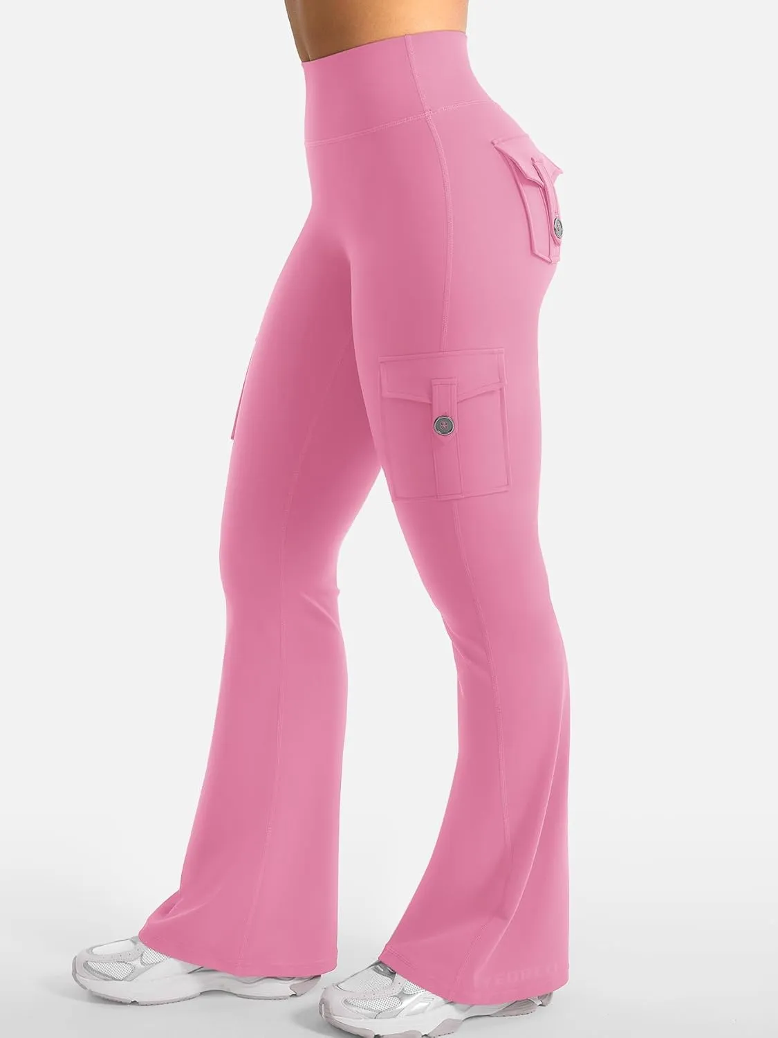 YEOREO CoreFlex Women Workout Flare Leggings with Pockets Hidden Scrunch High Waisted Cargo Gym Yoga No Front Seam Leggings