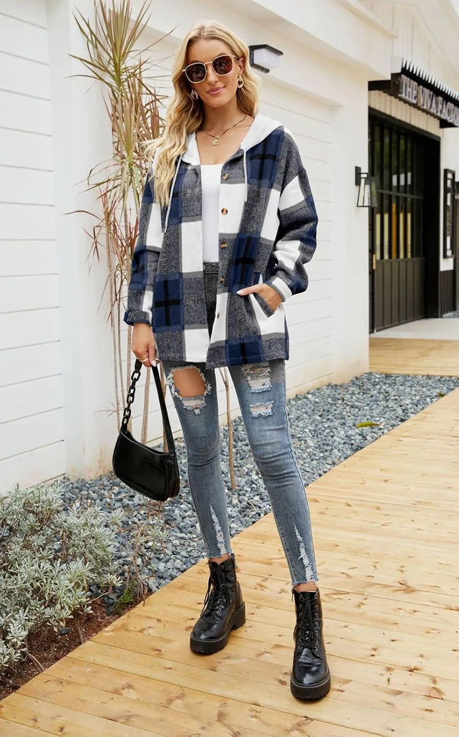 YOCUR Womens Flannel Shirts Plaid Button Down Shirt Casual Lapel Long Sleeve Outwear Warm Fall Winter Blouses