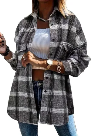 YOCUR Womens Flannel Shirts Plaid Button Down Shirt Casual Lapel Long Sleeve Outwear Warm Fall Winter Blouses
