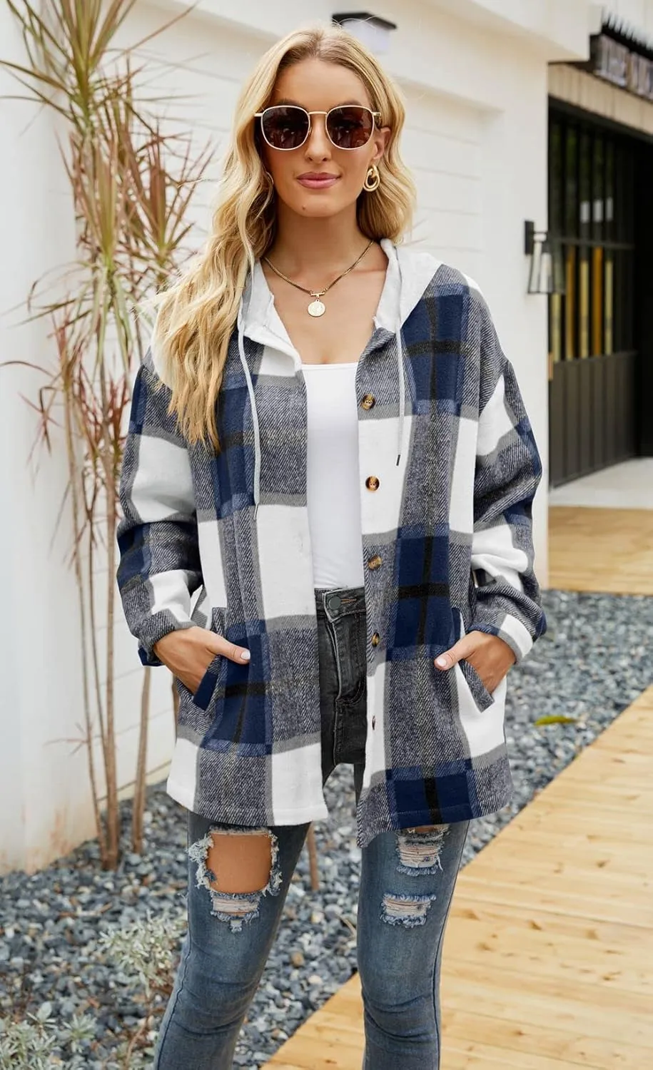 YOCUR Womens Flannel Shirts Plaid Button Down Shirt Casual Lapel Long Sleeve Outwear Warm Fall Winter Blouses