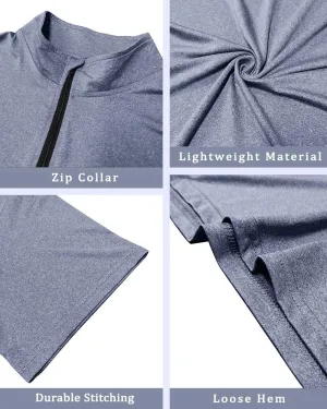 YOOHOO Men's Stretch Polo Shirts Quick Dry Zipper Short Sleeve Athletic Sports T Shirts