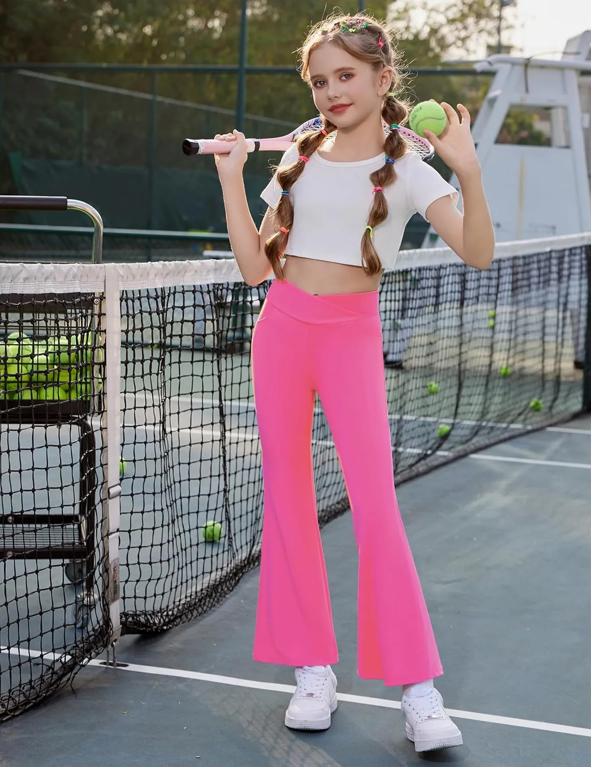 Zaclotre Girls Flare Leggings High Waisted V Crossover Casual Yoga Bell Bottoms with Pockets Pants for Kid