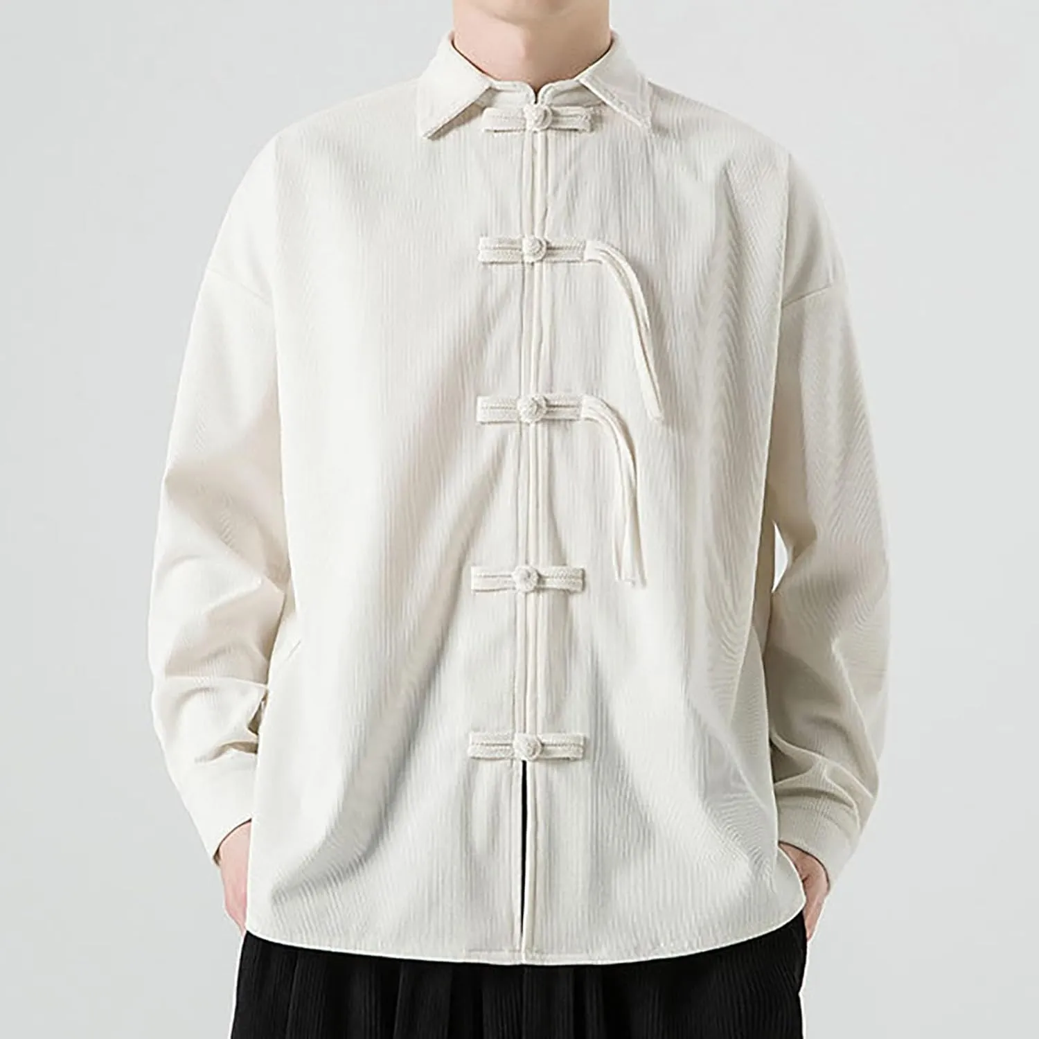 ZYXTIM Tai Chi Clothing Kung Fu Chinese Traditional Uniform Tops Luxury Flowered Printed Button Down Satin Shirt Big&Tall