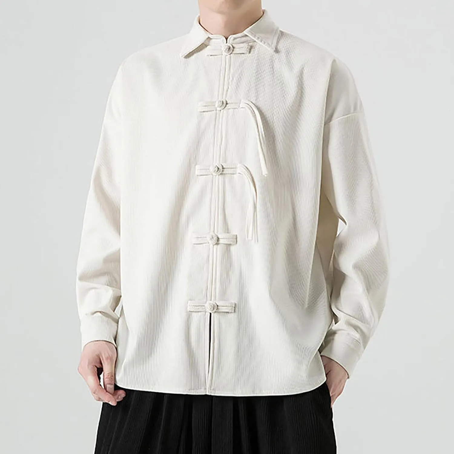 ZYXTIM Tai Chi Clothing Kung Fu Chinese Traditional Uniform Tops Luxury Flowered Printed Button Down Satin Shirt Big&Tall