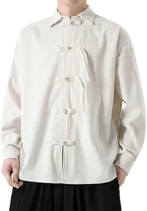 ZYXTIM Tai Chi Clothing Kung Fu Chinese Traditional Uniform Tops Luxury Flowered Printed Button Down Satin Shirt Big&Tall